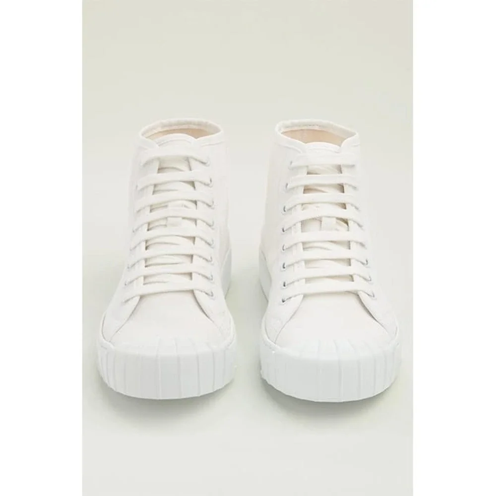 LK Bennett Taylor Canvas High Top Sneakers White Recycled Cotton Size 41 US 10